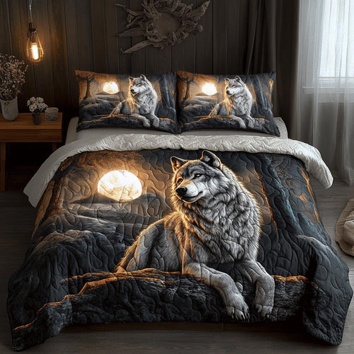 Wolf Shadow 3-Piece Quilted Bedding Set NCU0DV9562