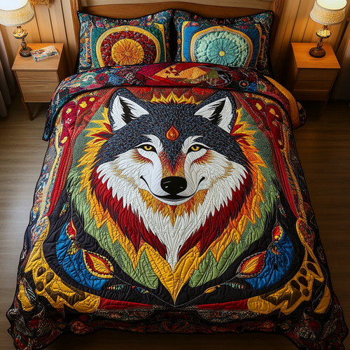Wolf Spirit 3-Piece Quilted Bedding Set NCU0DK8975