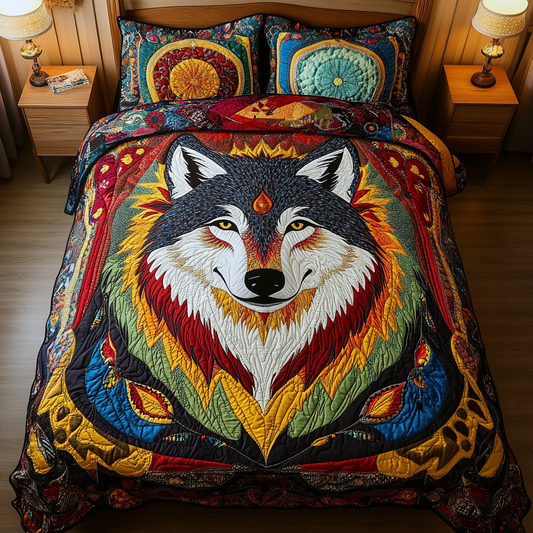 Wolf Spirit 3-Piece Quilted Bedding Set NCU0DK8975