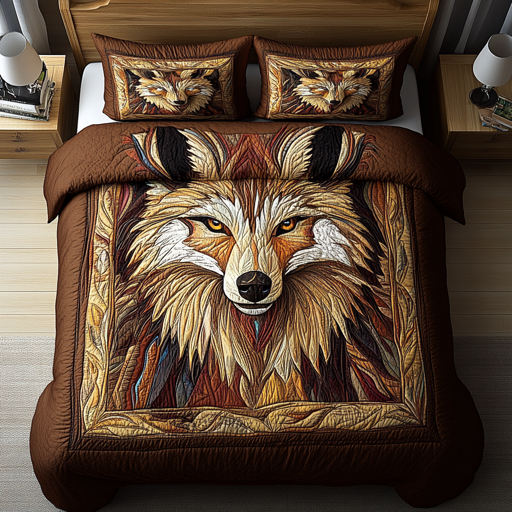 Wolf of the Plain Quilted Bedding Set NCU0DV5321
