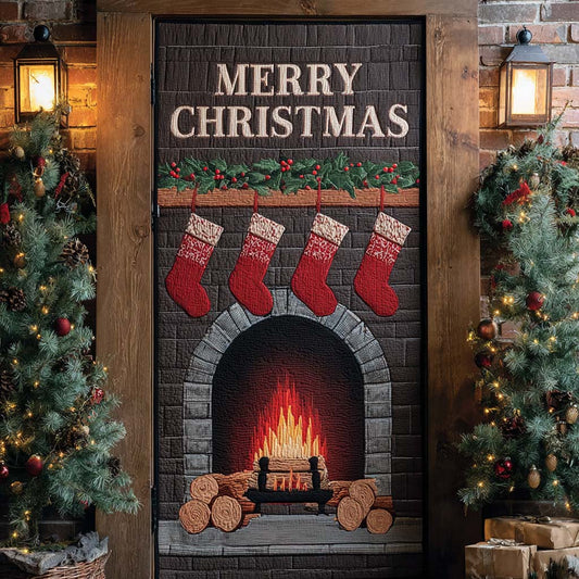 Wood Cabin Fireplace Quilted Door Cover NCU0XD2012