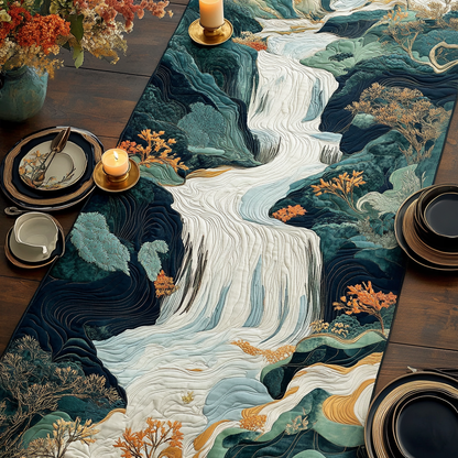 Woodblock Japanese Waterfall Quilted Table Runner NCU0DV5457