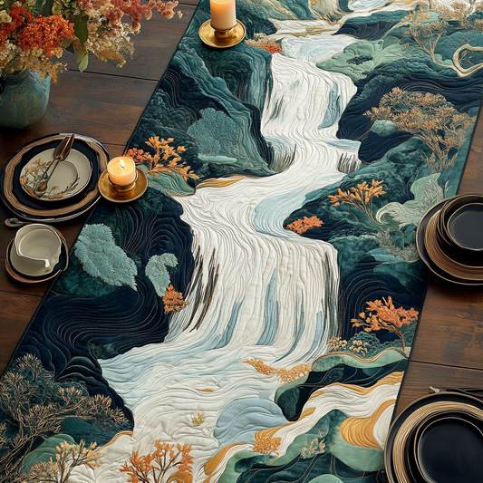 Woodblock Japanese Waterfall Quilted Table Runner NCU0DV5457