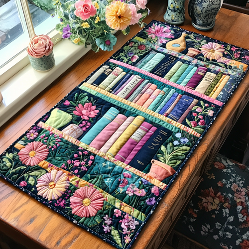 Wooden Bookshelf Quilted Table Runner NCU0DK7409