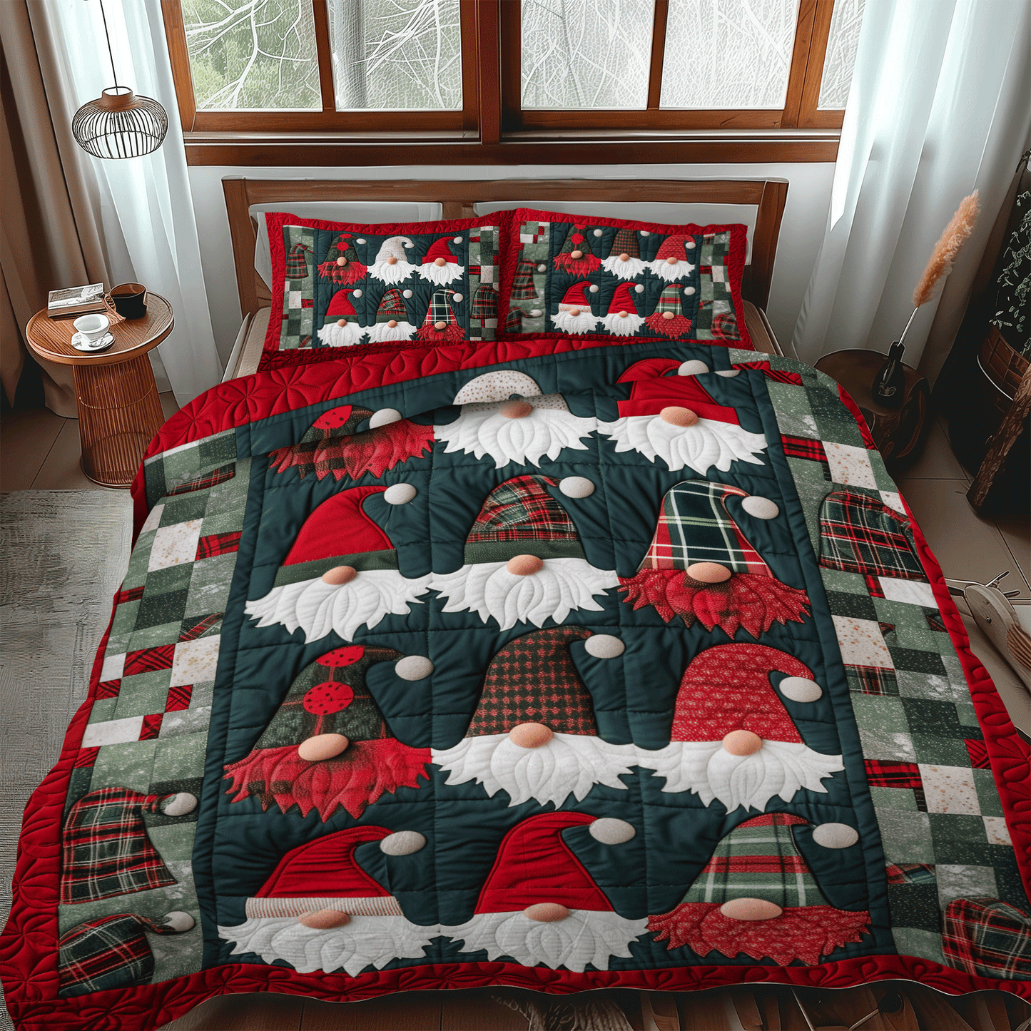 Woodland Gnome 3-Piece Quilted Bedding Set NCU0TH1052