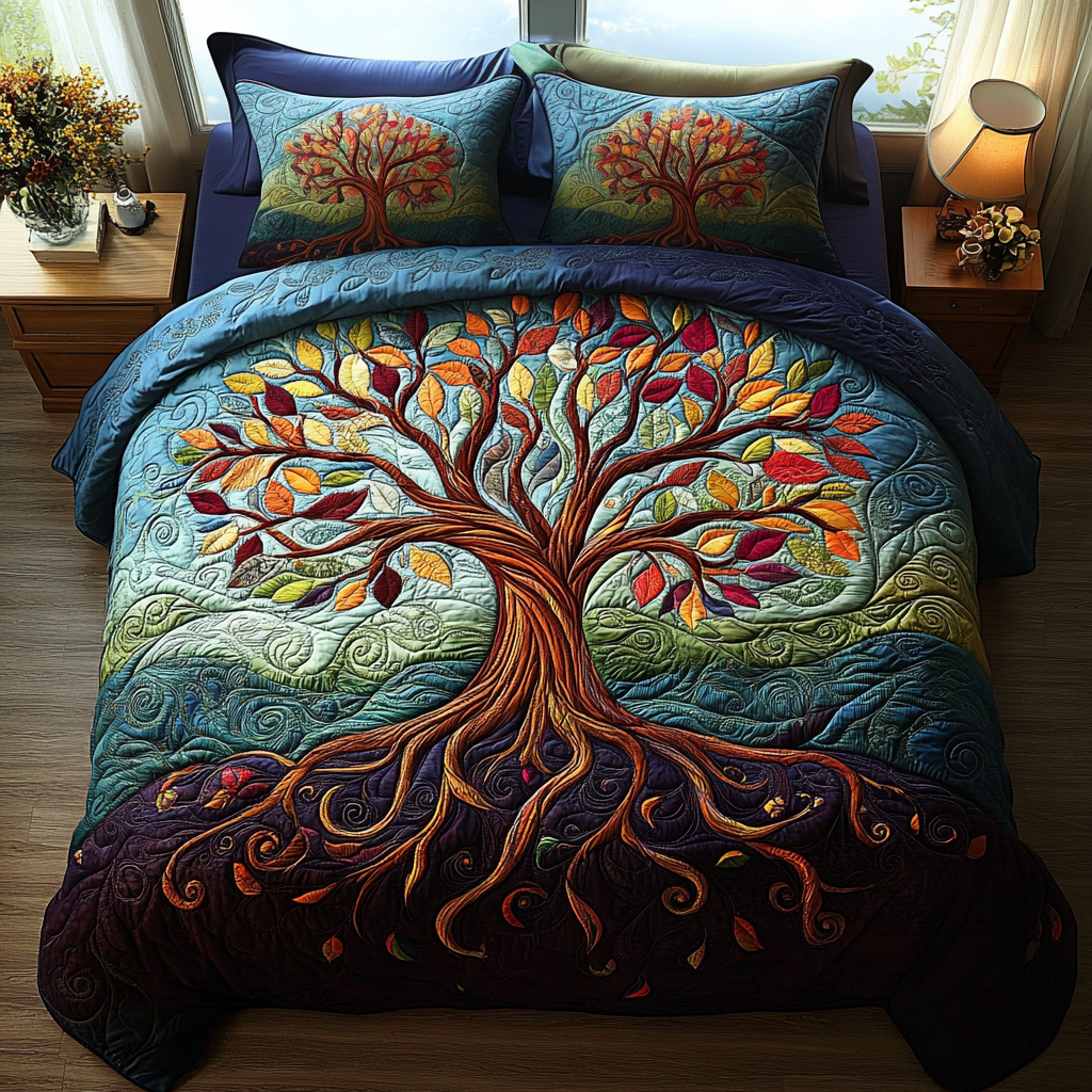 Tree of Life 3-Piece Quilted Bedding Set NCU0VT178