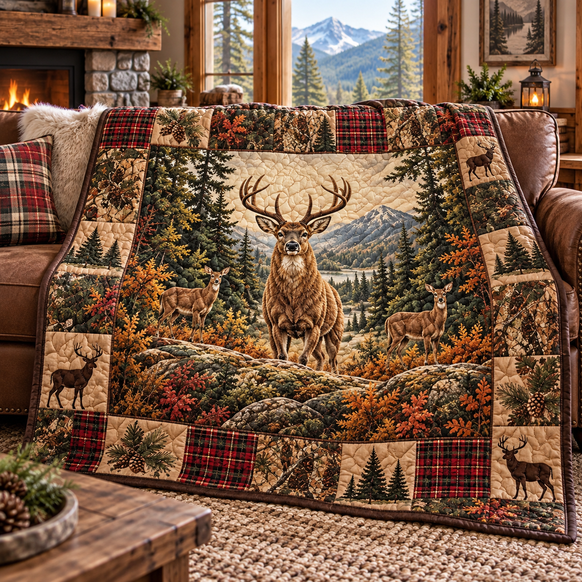 Woodland Stag Retreat Quilted Blanket NCU0DV10194