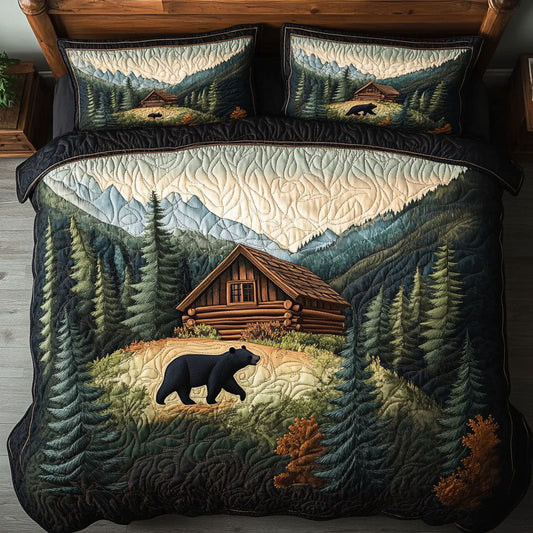 Woodland Bear Cabin 3-Piece Quilted Bedding Set NCU0PT6768