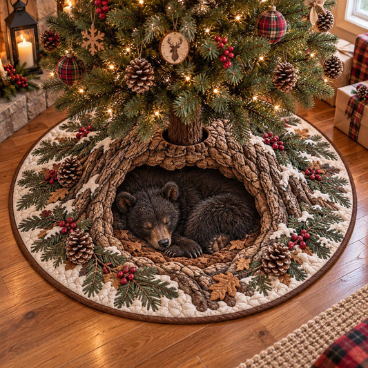 Woodland Bear Christmas Den Christmas Quilted Tree Skirt NCU0DV10207