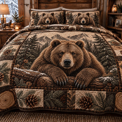 Woodland Bear Lodge 3-Piece Quilted Bedding Set NCU0PT12218