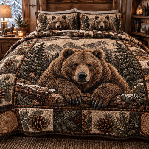 Woodland Bear Lodge 3-Piece Quilted Bedding Set NCU0PT12218
