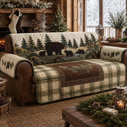 Woodland Bear Lodge Quilted Sofa Cover NCU0DV10054