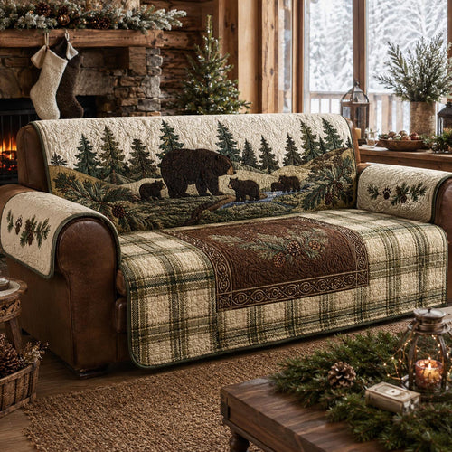 Woodland Bear Lodge Quilted Sofa Cover NCU0DV10054