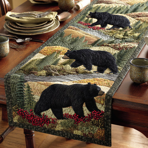 Woodland Bear Quilted Table Runner NCU0TD1944