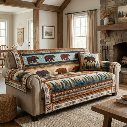 Woodland Bears Quilted Sofa Cover NCU0VL3353