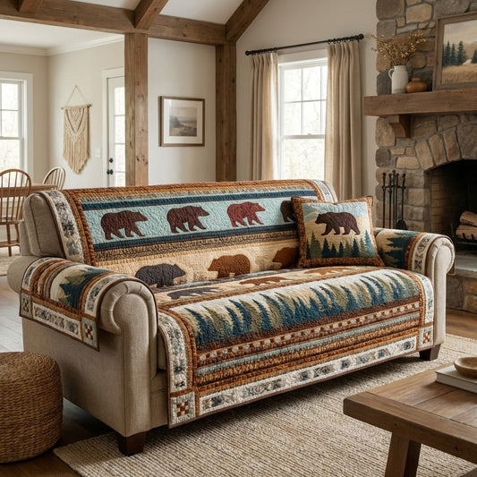 Woodland Bears Quilted Sofa Cover NCU0VL3353