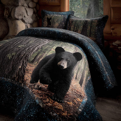 Woodland Black Bear 3-Piece Quilted Bedding Set NCU0DV8008