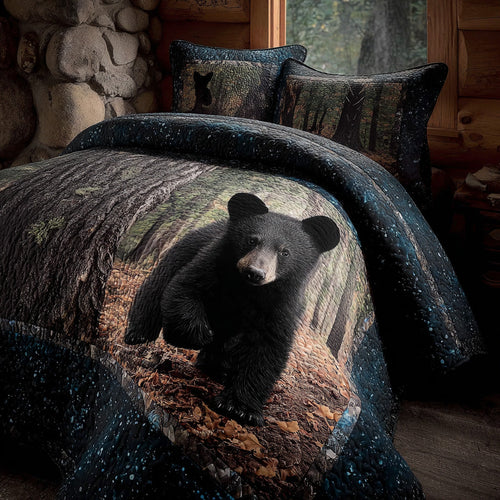 Woodland Black Bear 3-Piece Quilted Bedding Set NCU0DV8008