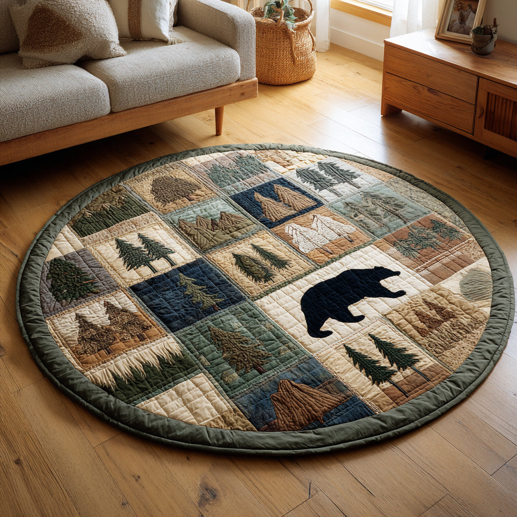 Woodland Block Bear Quilted Round Mat NCU0HH073