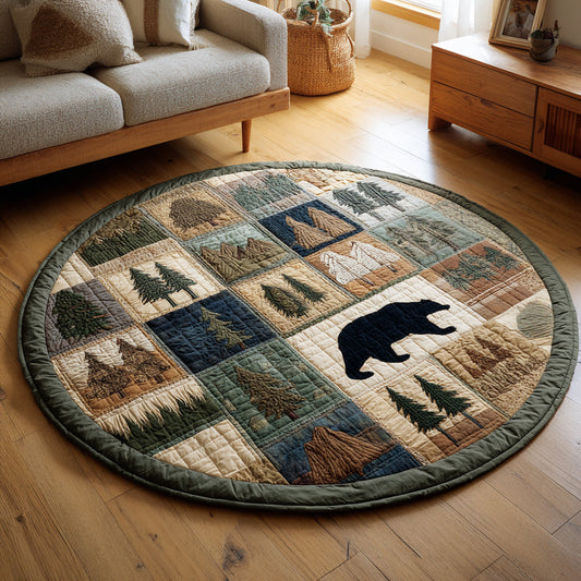 Woodland Block Bear Quilted Round Mat NCU0HH073