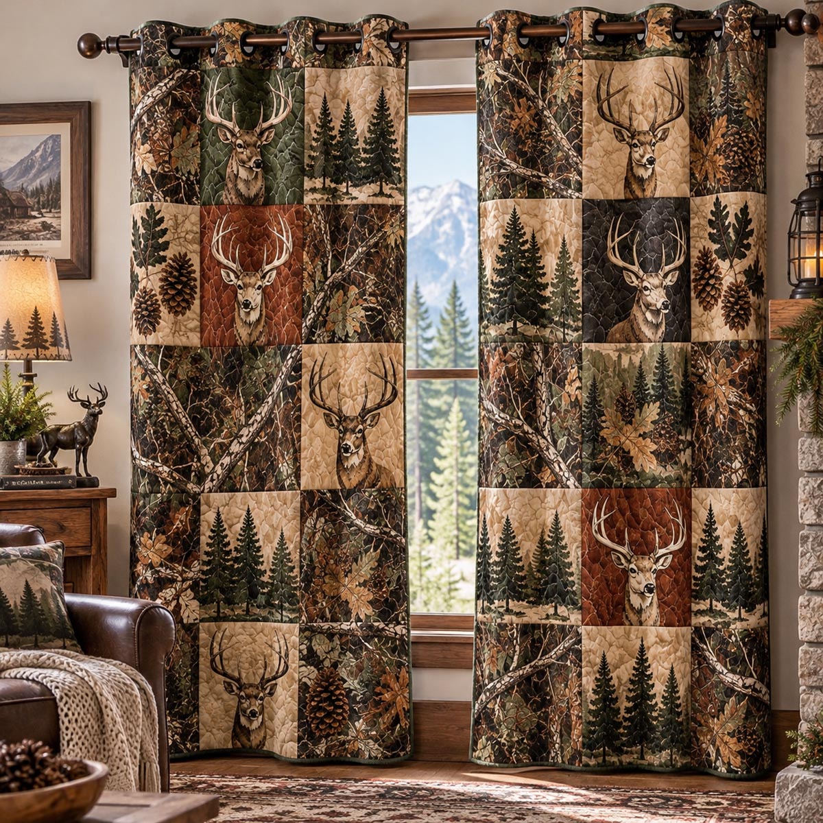 Woodland Buck Retreat Quilted Curtains NCU0DV10396
