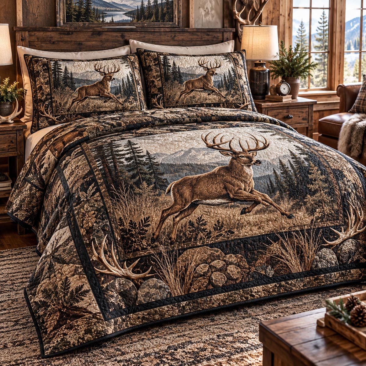 Woodland Buck Trail 3-Piece Quilted Bedding Set NCU0DV10488