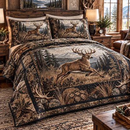 Woodland Buck Trail 3-Piece Quilted Bedding Set NCU0DV10488