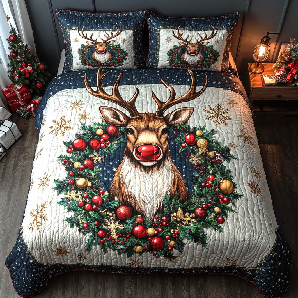 Woodland Christmas Charm 3-Piece Quilted Bedding Set NCU0XD200