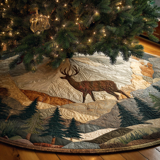 Woodland Deer Quilted Christmas Tree Skirt NCU0HH915