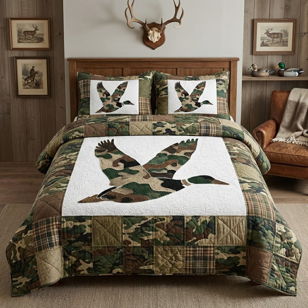 Woodland Duck Flight 3-Piece Quilted Bedding Set NCU0VL3412