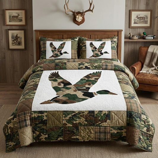 Woodland Duck Flight 3-Piece Quilted Bedding Set NCU0VL3412