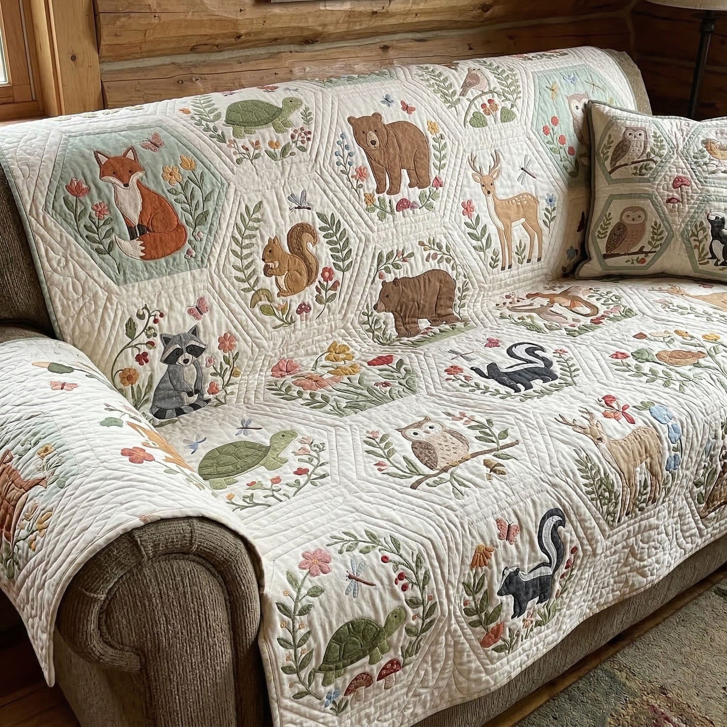 Woodland Friends Quilted Sofa Cover NCU0NT12556