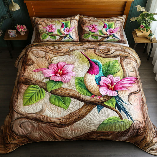Woodland Hummingbird 3-Piece Quilted Bedding Set NCU0NT6208