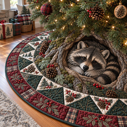 Woodland Raccoon Hideaway Christmas Quilted Tree Skirt NCU0PT12232