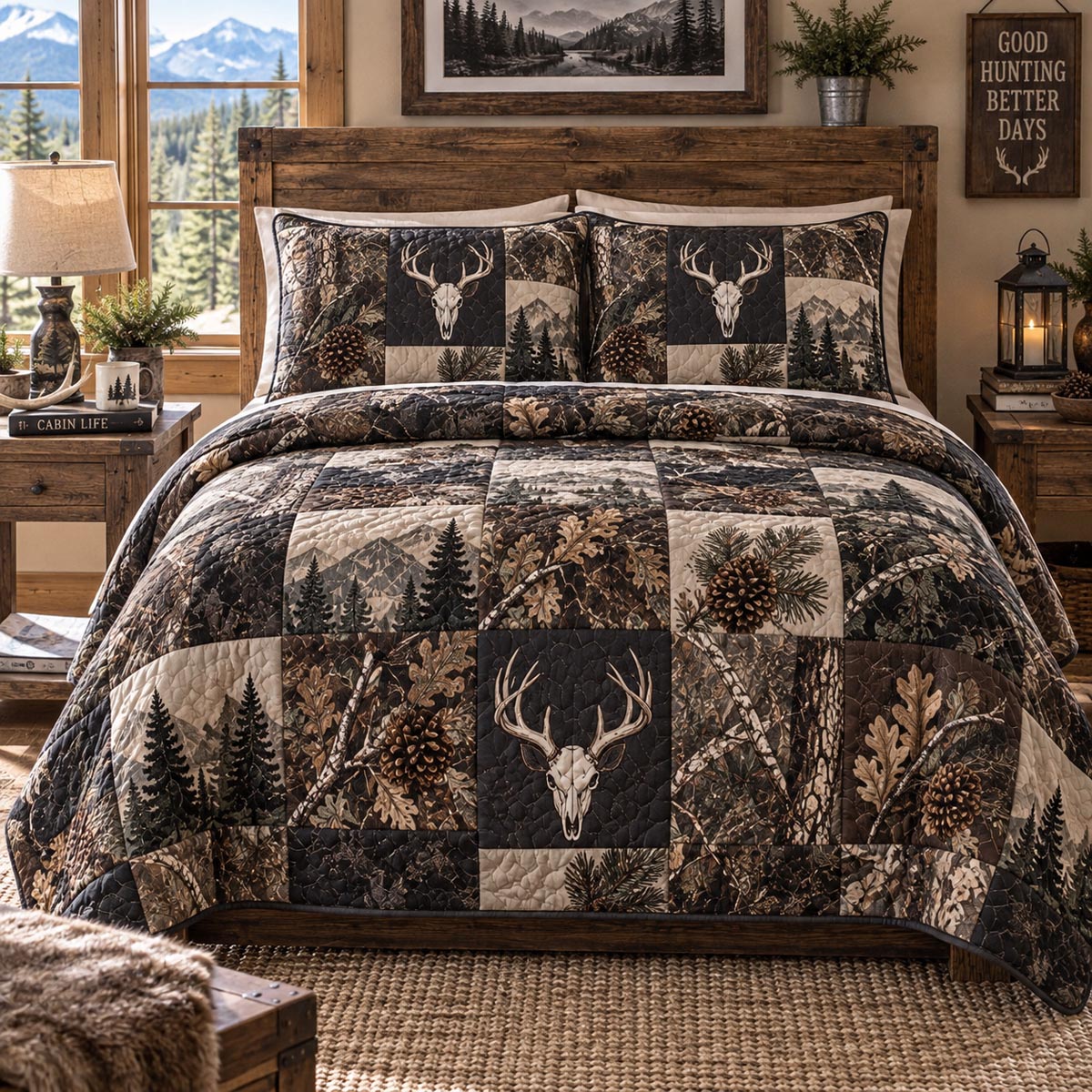 Woodland Stag Retreat 3-Piece Quilted Bedding Set NCU0DV10277
