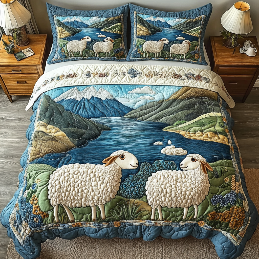 Woolly Sheep 3-Piece Quilted Bedding Set NCU0DK3958 – Vantique