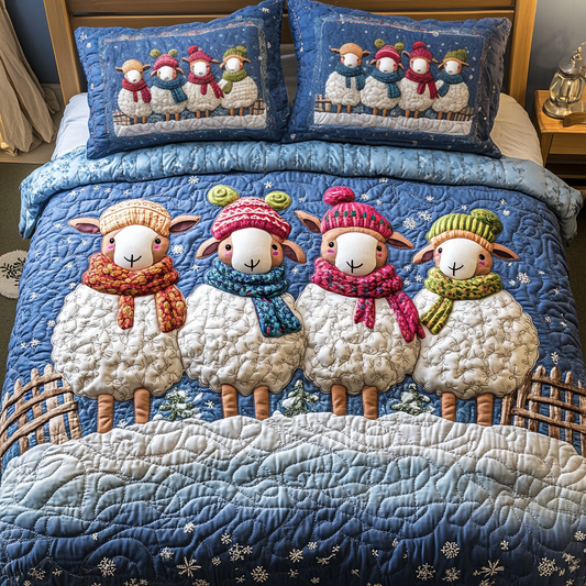 Wooly Christmas 3-Piece Quilted Bedding Set NCU0VH1134
