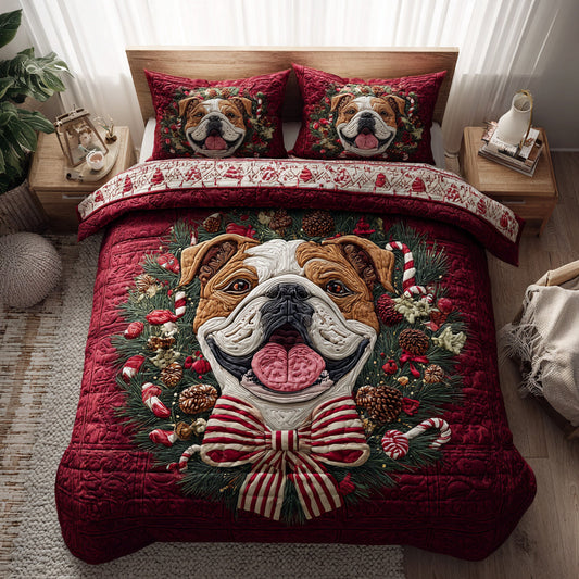 Wreath Bulldog Joy 3-Piece Quilted Bedding Set NCU0HH376
