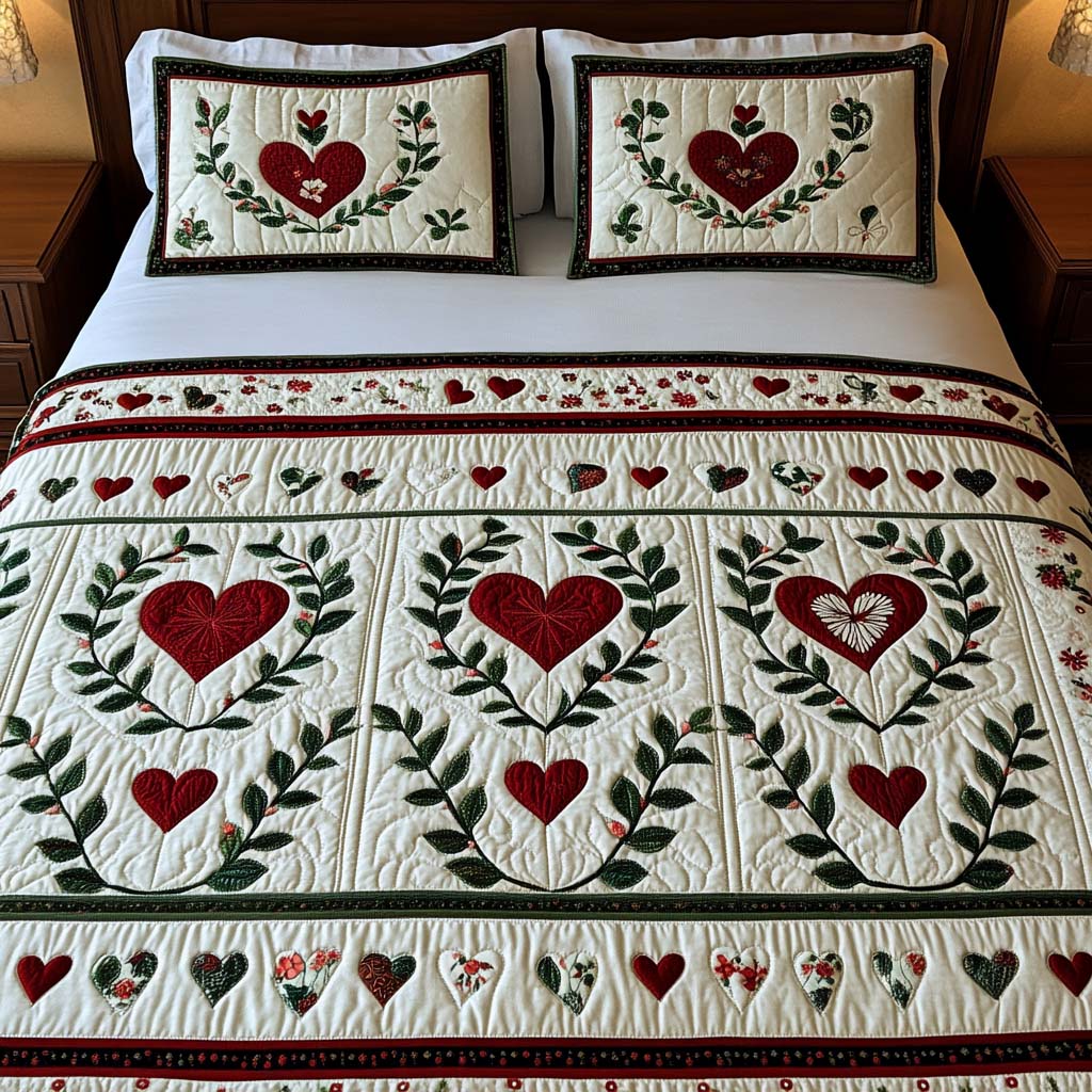Wreath Charm 3-Piece Quilted Bedding Set NCU0NT2459