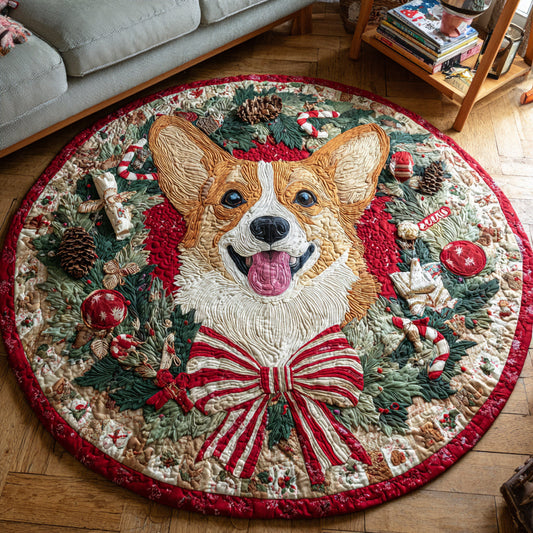 Wreath Corgi Joy Quilted Round Mat NCU0HH407