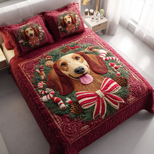 Wreath Dachshund Joy 3-Piece Quilted Bedding Set NCU0HH386
