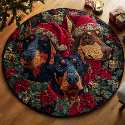 Wreath Doberman Pack Quilted Round Mat NCU0HH1325