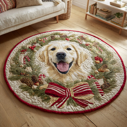Wreath Golden Retriever Quilted Round Mat NCU0HH174