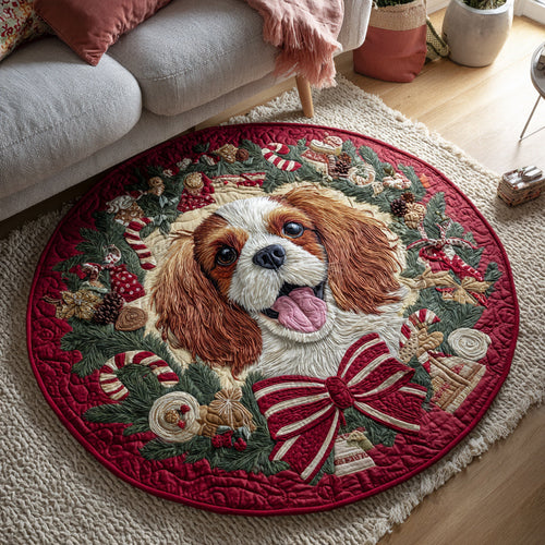 Christmas Dog Wreath Quilted Round Mat NCU0VT276