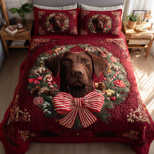 Wreath Labrador Retriever 3-Piece Quilted Bedding Set NCU0HH391