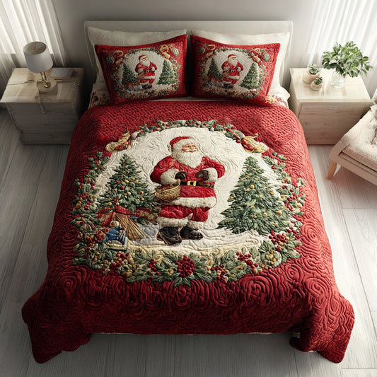 Wreath Santa Claus 3-Piece Quilted Bedding Set NCU0HH350