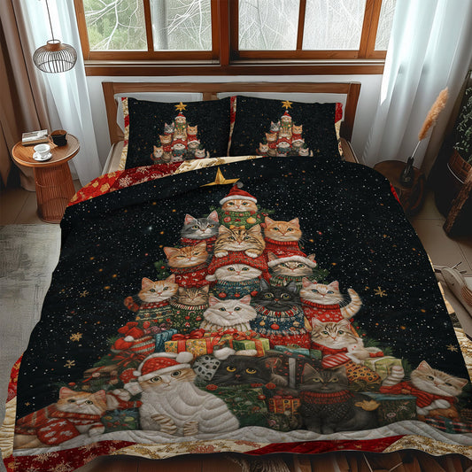 Xmas Cats 3-Piece Quilted Bedding Set NCU0TL1761