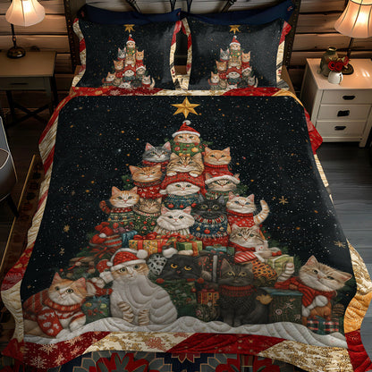 Xmas Cats 3-Piece Quilted Bedding Set NCU0TL1761