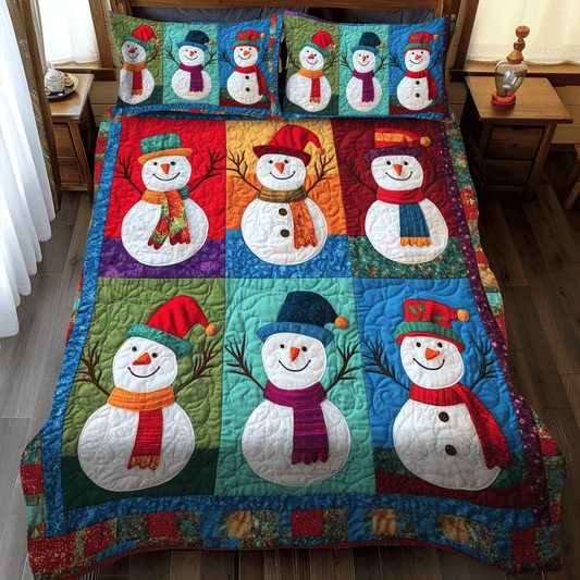 Xmas Night Snowman 3-Piece Quilted Bedding Set NCU0PD748
