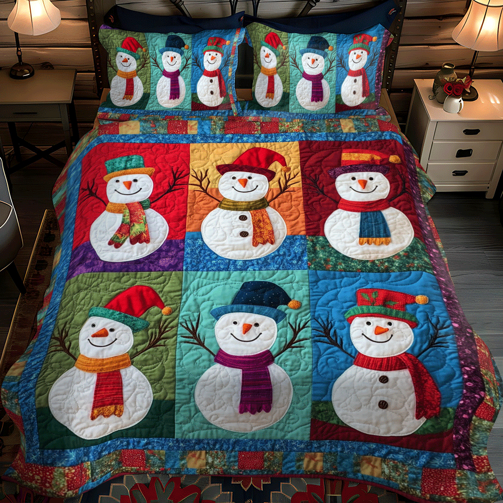 Xmas Night Snowman 3-Piece Quilted Bedding Set NCU0PD748